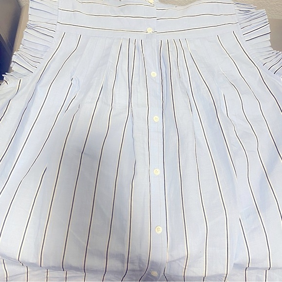 NWT FRAME Striped Mock Neck Sleeveless Ruffle Top In Ciel Multi - Size XL - Picture 6 of 8